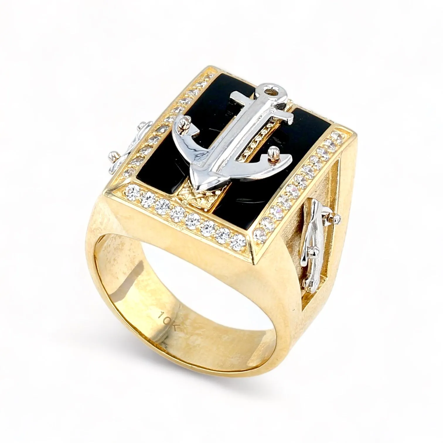 10k yellow gold anchor enamel ring-6800