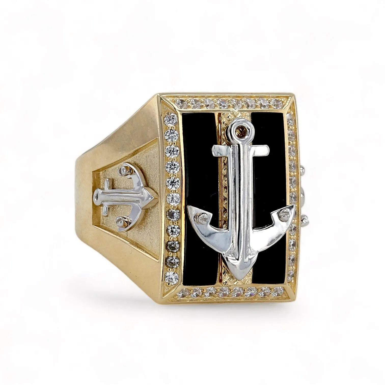 10k yellow gold anchor enamel ring-6800