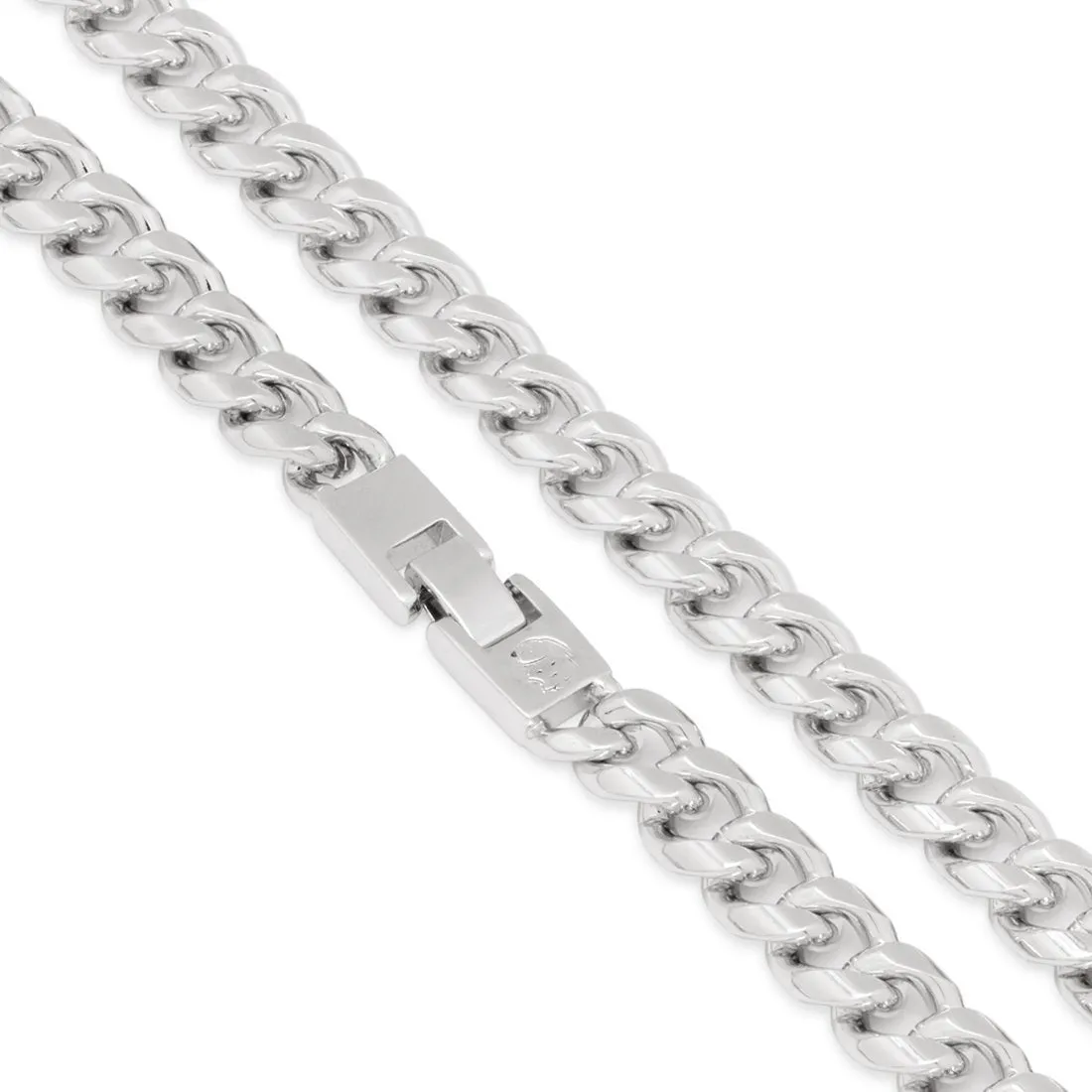 10mm White Gold Stainless Steel Miami Cuban Choker Set