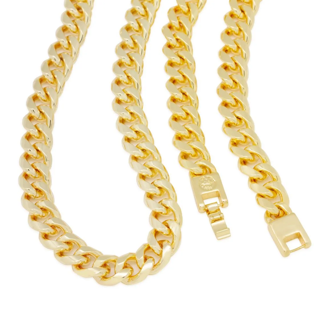 12mm Miami Cuban Link Chain Choker Set