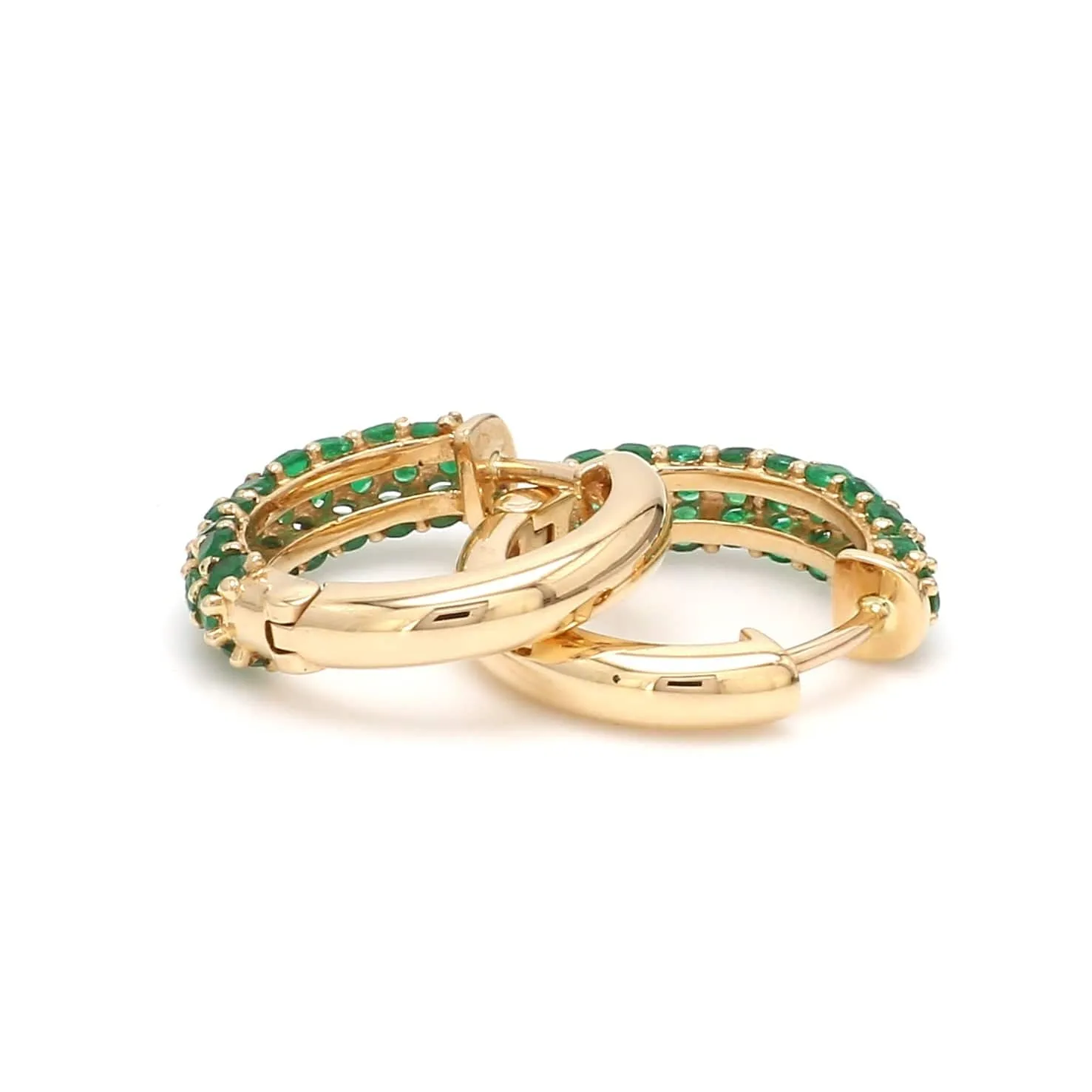 14K & 18K Micro-Pave Emerald Hoop Earrings