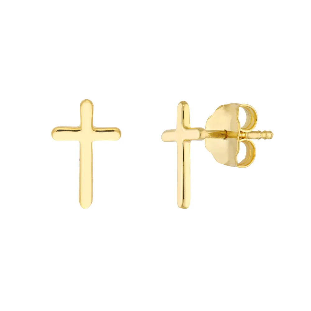 14k Gold Cross Stud Earrings