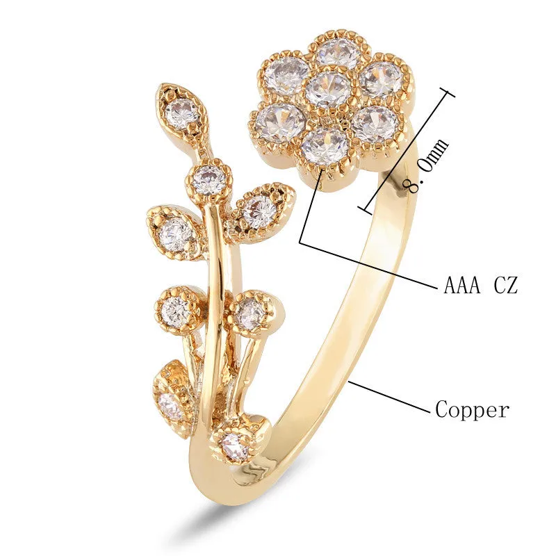 14k Gold Plated Adjustable Flower Ring