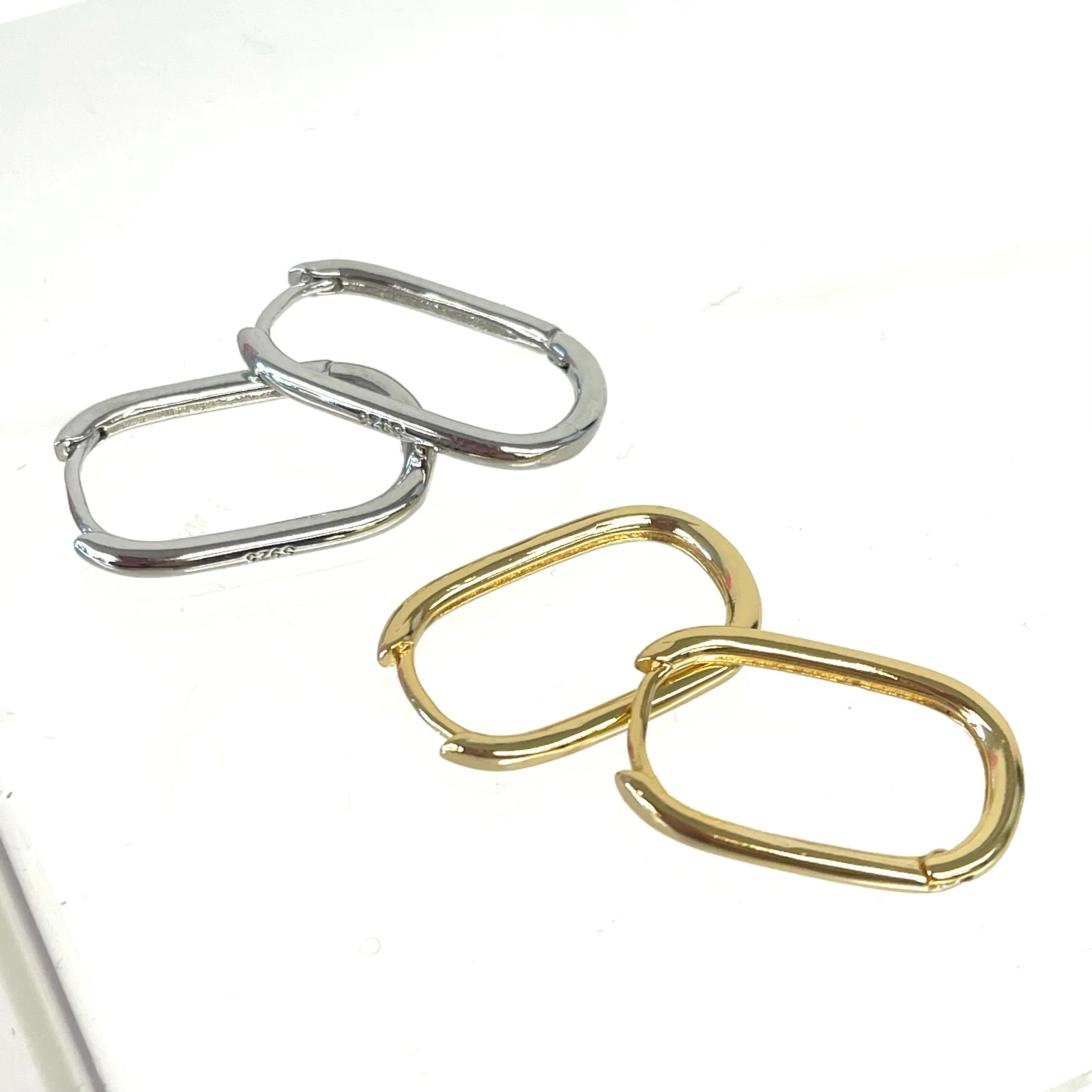 14K Or Sterling Silver Thin Rectangle Hoop Earrings