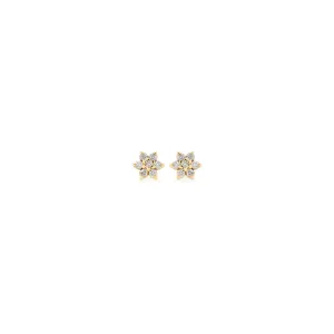 14k Prong Diamond Flower Studs