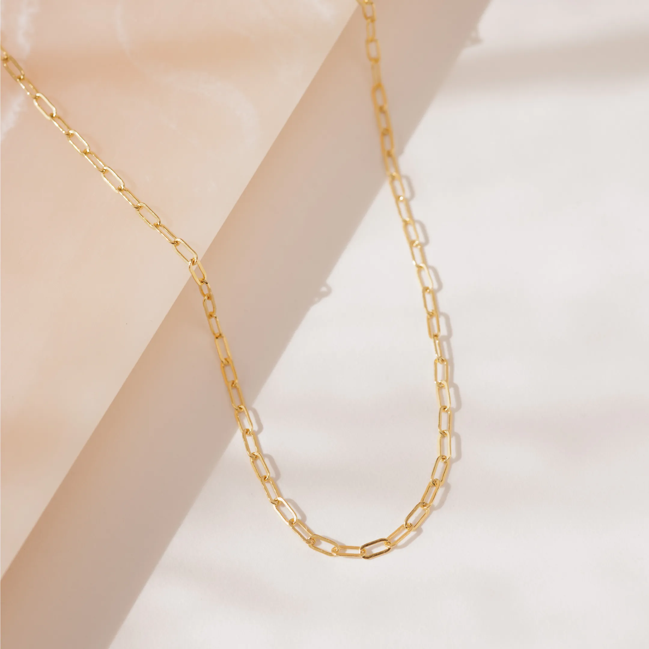 14k Solid Gold Tiny Paperclip Chain Necklace