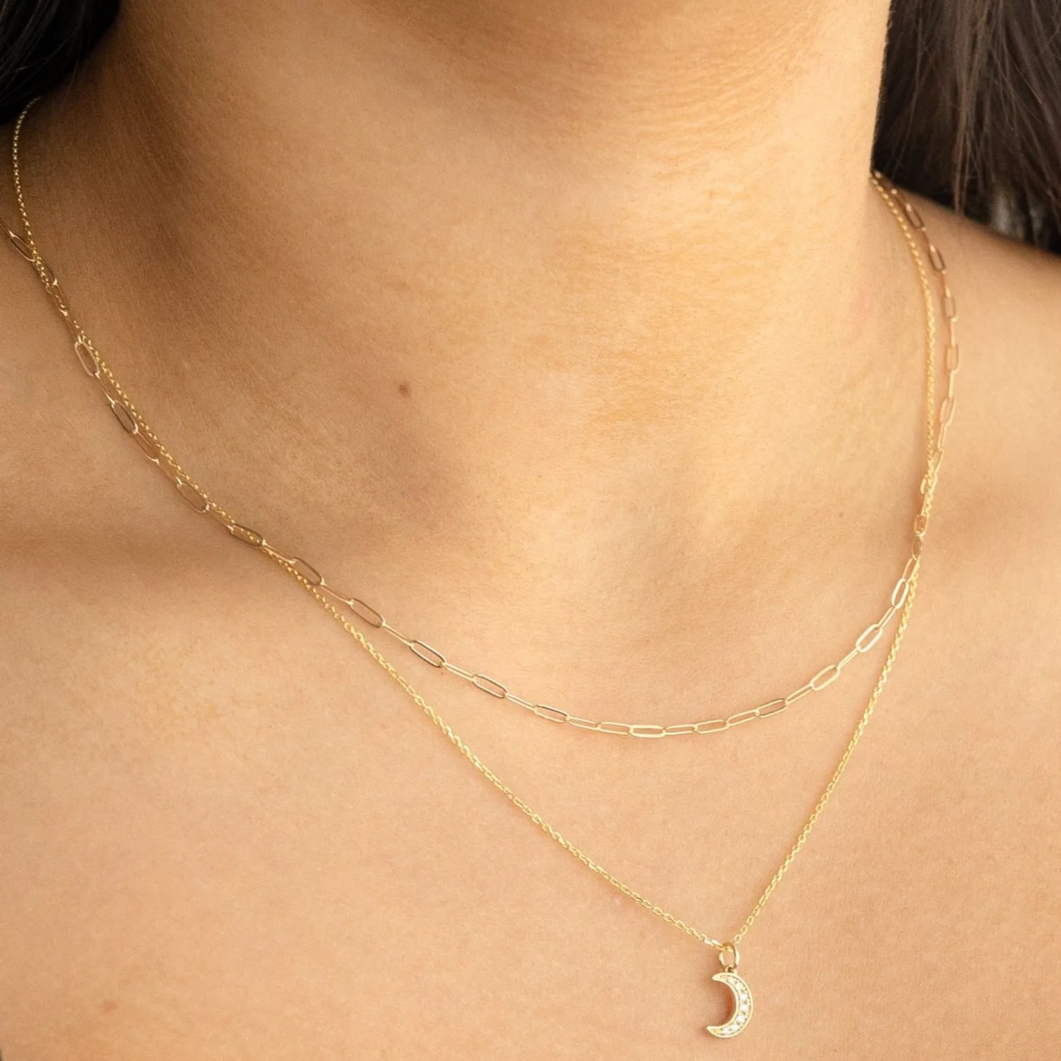 14k Solid Gold Tiny Paperclip Chain Necklace