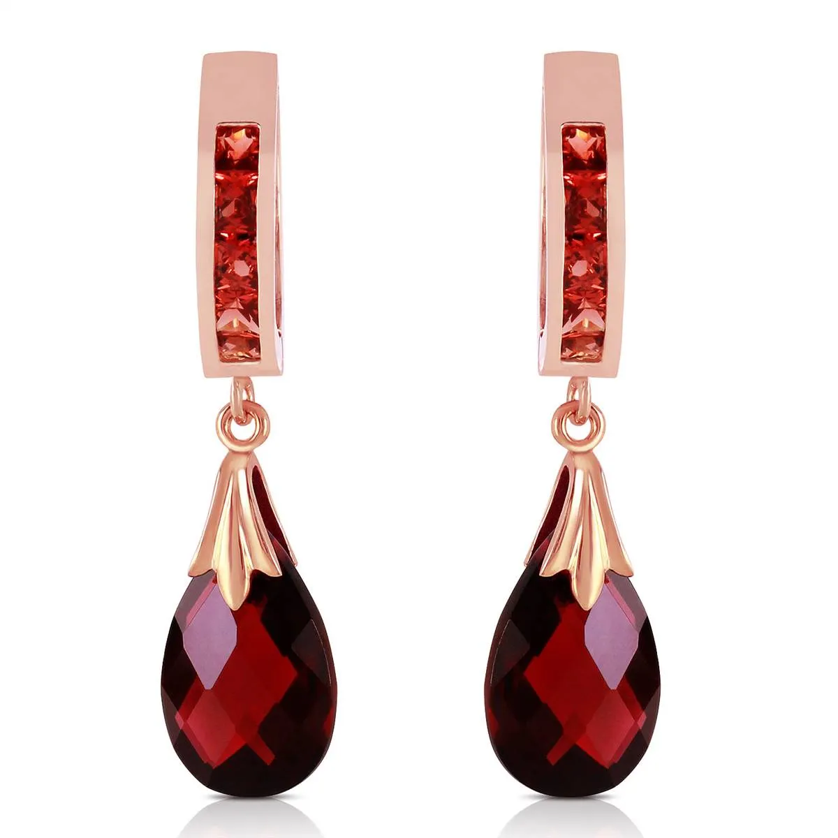 14K Solid Rose Gold Hoop Natural Garnet Earrings Jewelry