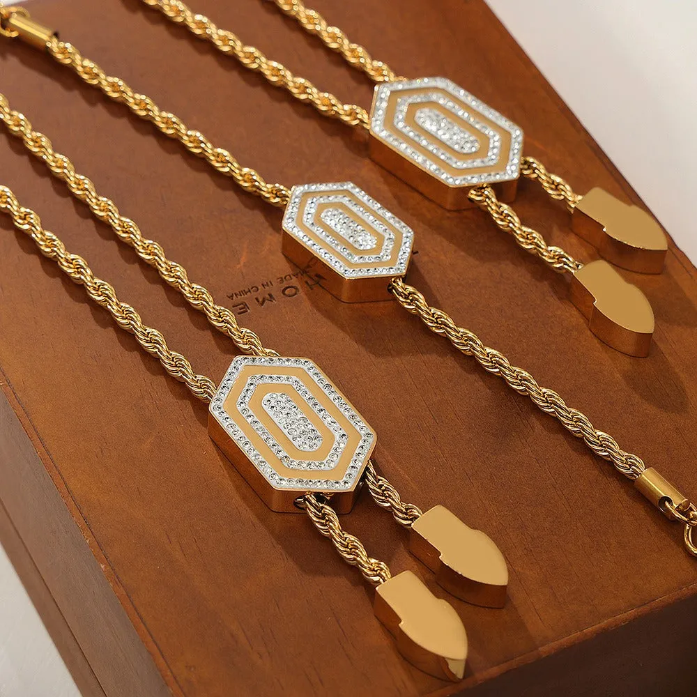 18K gold exquisite and noble hexagonal inlaid zircon and tassel design bracelet and necklace set