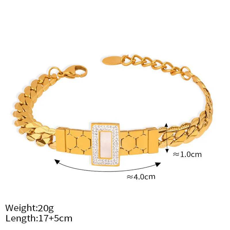 18K gold exquisite light luxury geometric inlaid zircon and gemstone design versatile bracelet necklace set