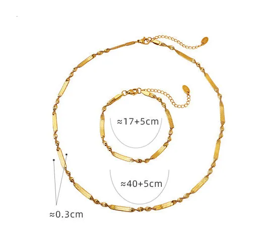 18K Gold Fashion Hip Hop Style Versatile Necklace Bracelet Set