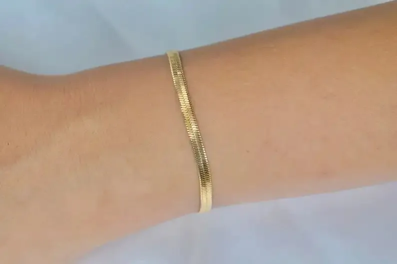 18k Gold Filled Herringbone Bracelet Gift For Women