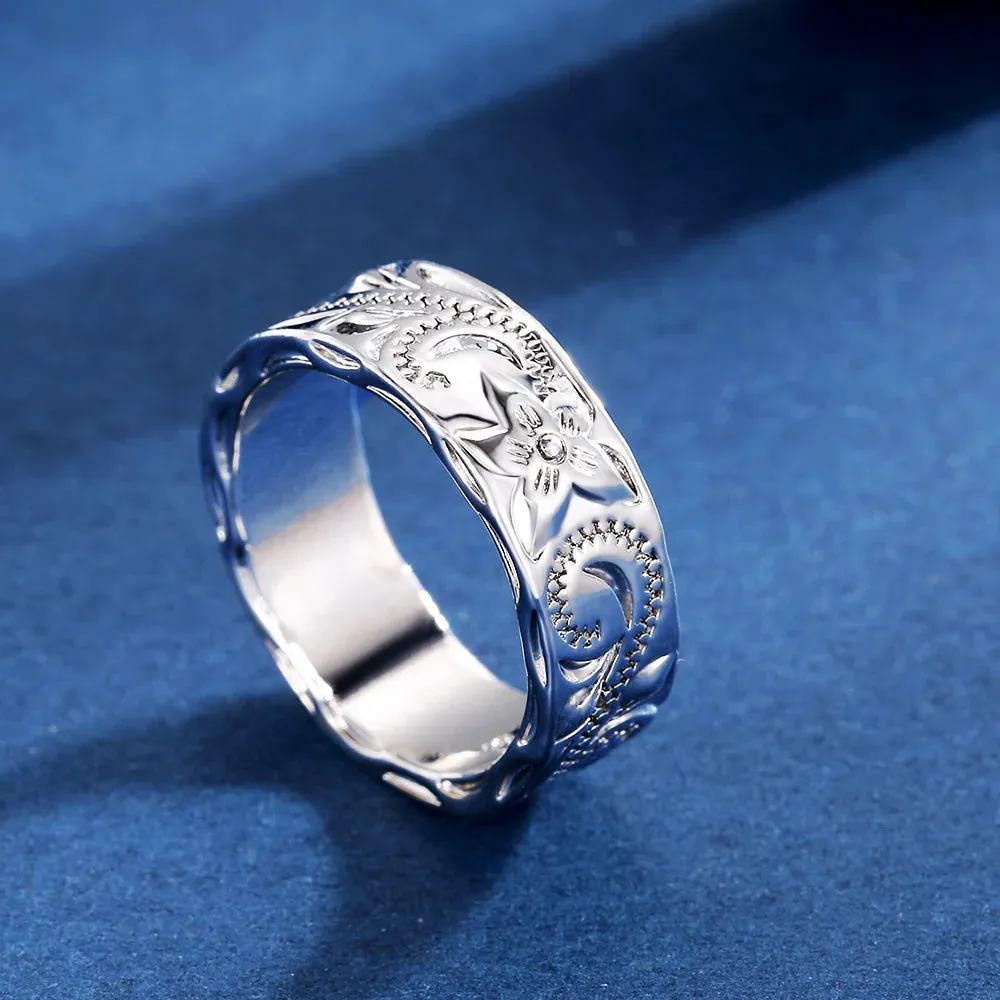 2022 New Delicate Carved Design Lovers Rings Silver Color Elegant Pattern Women/Men Couple Ring Anniversary Gift Trendy Jewelry