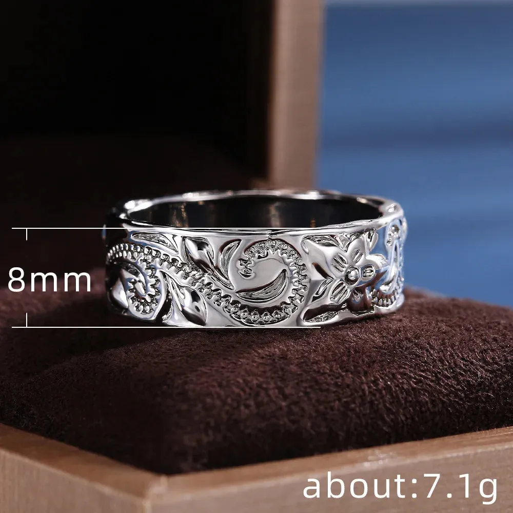 2022 New Delicate Carved Design Lovers Rings Silver Color Elegant Pattern Women/Men Couple Ring Anniversary Gift Trendy Jewelry