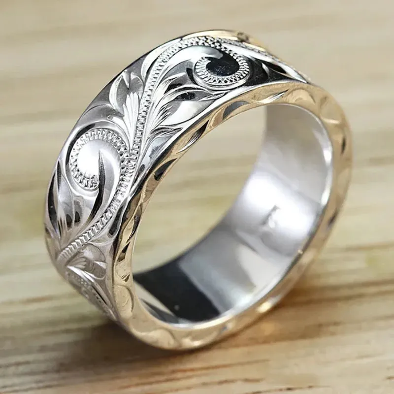 2022 New Delicate Carved Design Lovers Rings Silver Color Elegant Pattern Women/Men Couple Ring Anniversary Gift Trendy Jewelry