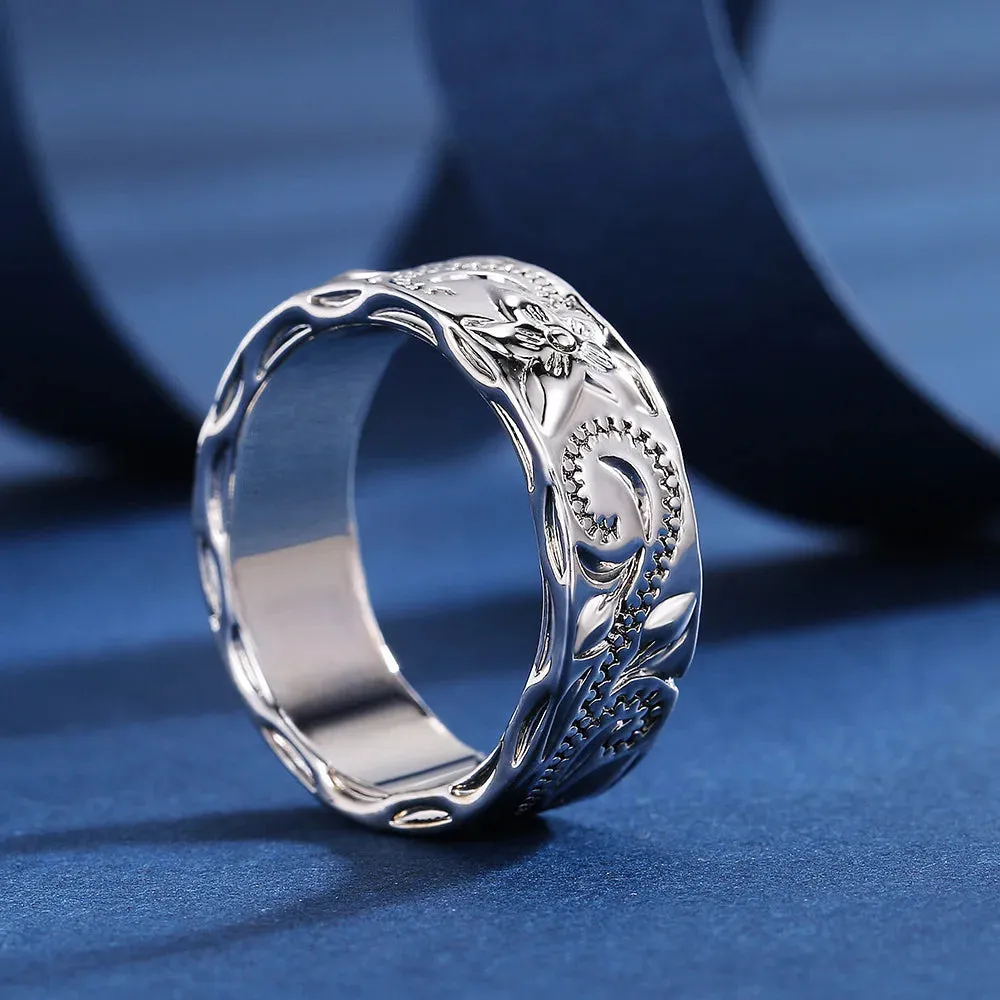 2022 New Delicate Carved Design Lovers Rings Silver Color Elegant Pattern Women/Men Couple Ring Anniversary Gift Trendy Jewelry