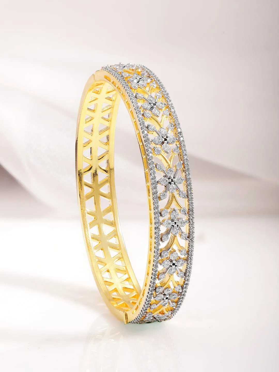 22KT Gold Cubic Zirconia Studded Bangle Style Bracelet