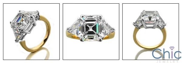 3 Stone 3.5 Asscher Ct Trillions Two Tone Cubic Zirconia Cz Ring