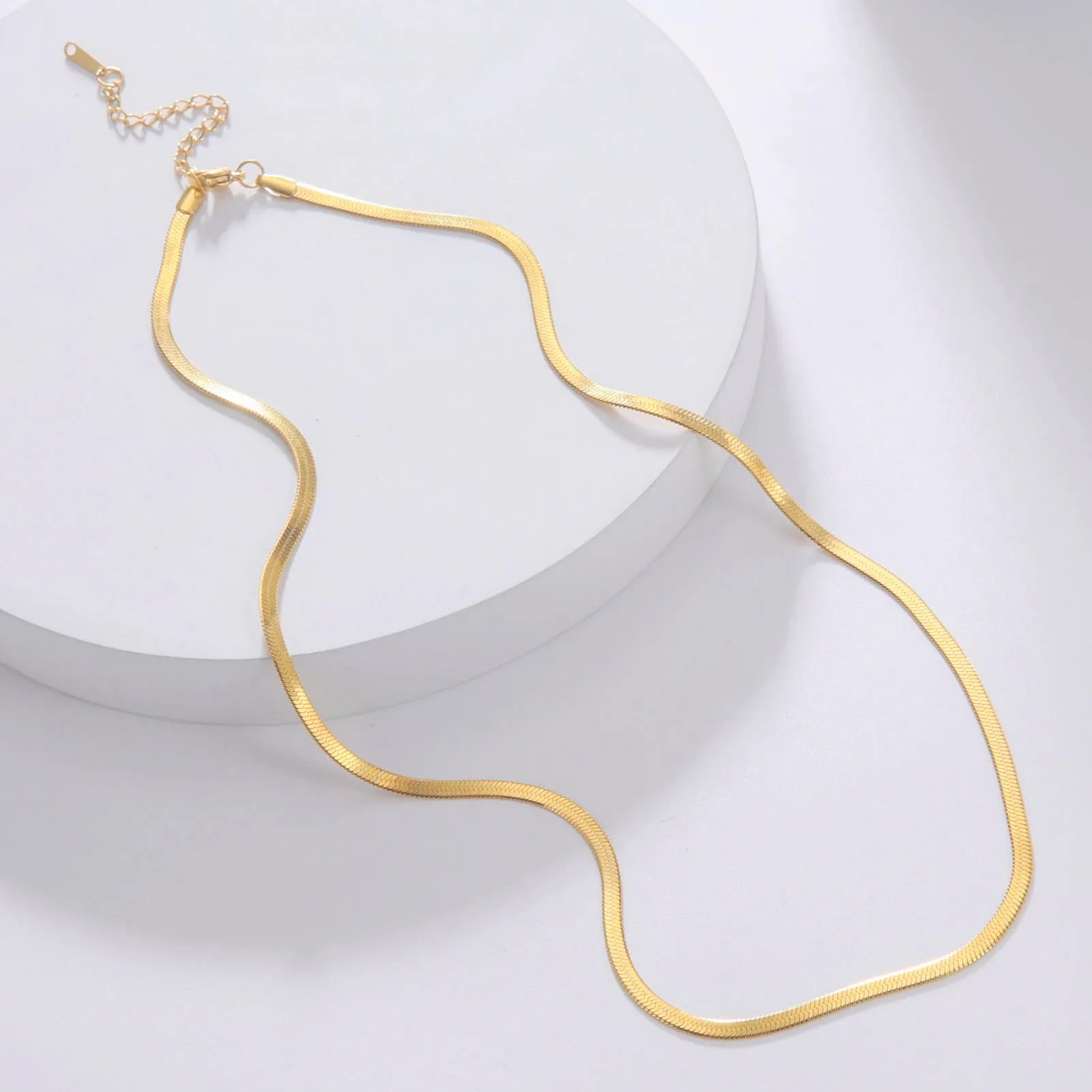 3.1mm Width Herringbone Snake Chain Necklace - Gold