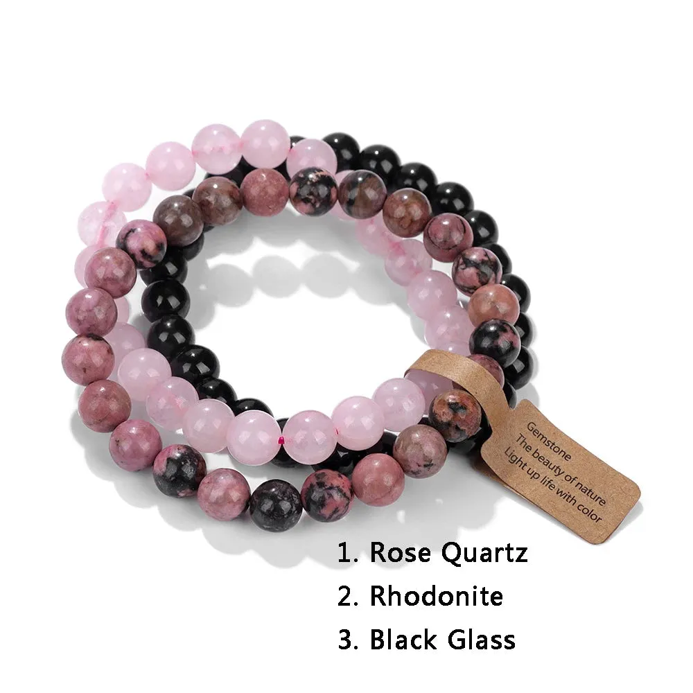 3PCS Natural Stone Bracelet Rose Quartzs Opal Turquoises Amethysts Hematite Jaspers Bracelets for Women Men Gift Jewelry Set