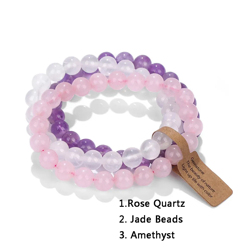 3PCS Natural Stone Bracelet Rose Quartzs Opal Turquoises Amethysts Hematite Jaspers Bracelets for Women Men Gift Jewelry Set