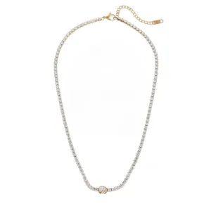 40cm-45cm Bezel Charm Round Cut Tennis Chain Necklace