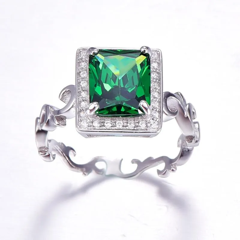 5.3CT Emerald Solid 925 Sterling Silver Elegant Wedding Ring for Women