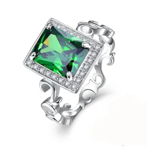 5.3CT Emerald Solid 925 Sterling Silver Elegant Wedding Ring for Women