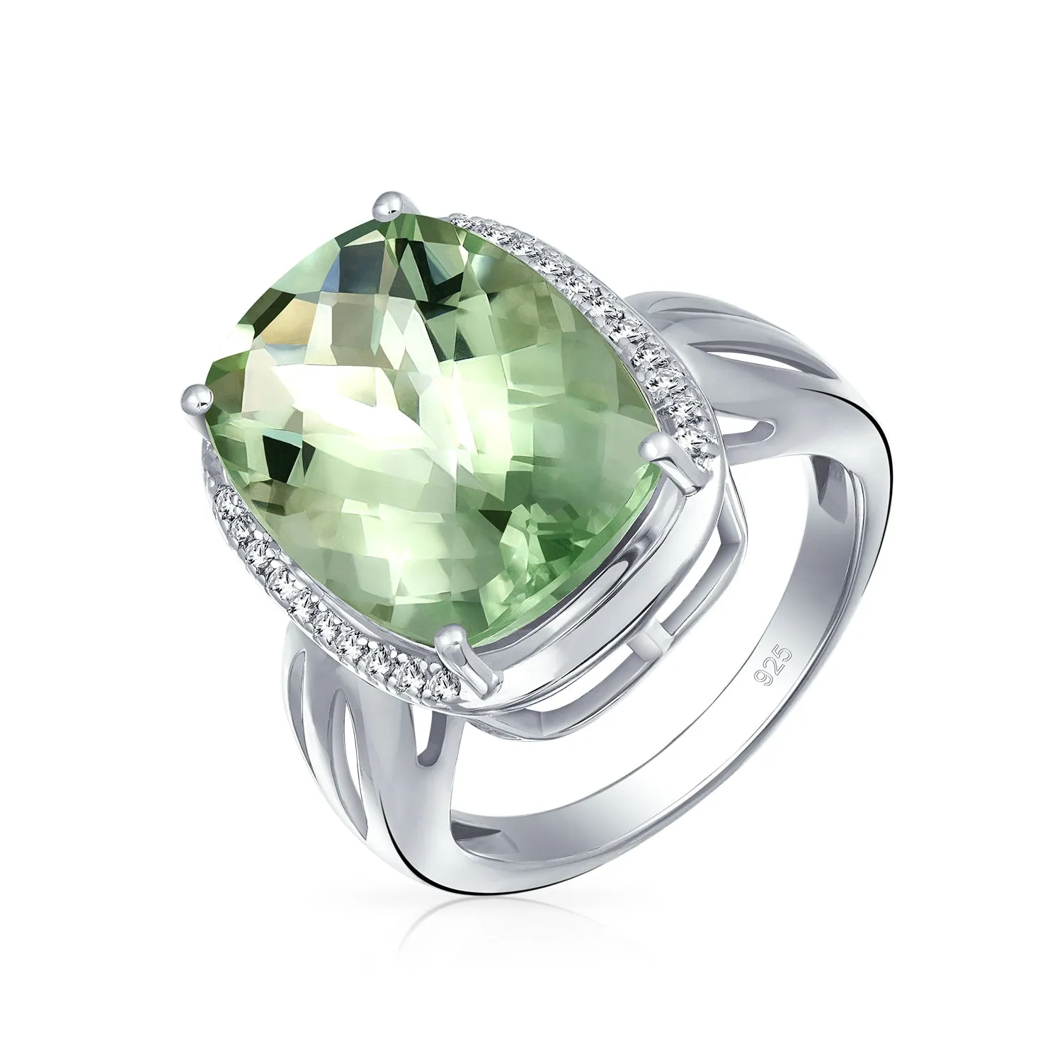 6CT Cushion Prasiolite Natural Zircon Gemstone Ring Sterling Silver