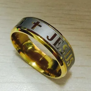 8mm Titanium Steel silver gold color jesus cross wedding ring for men women