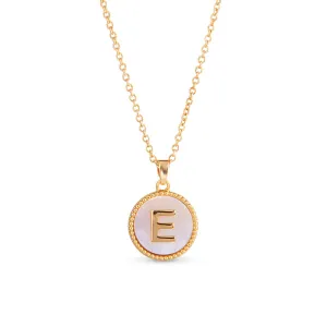 AMANDA BLU - GOLD MOTHER OF PEARL INITIAL NECKLACE - E - 18K GOLD DIPPED A