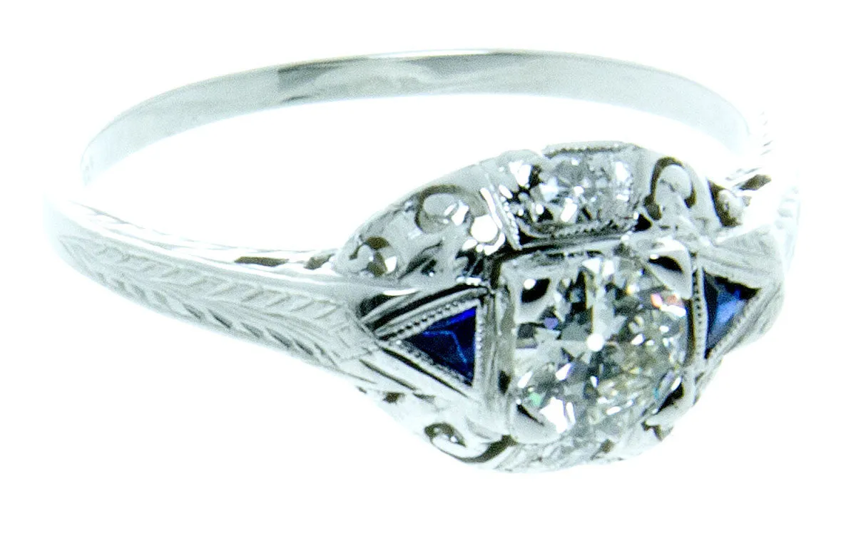 Art Deco Sapphire & Diamond Engagement Ring