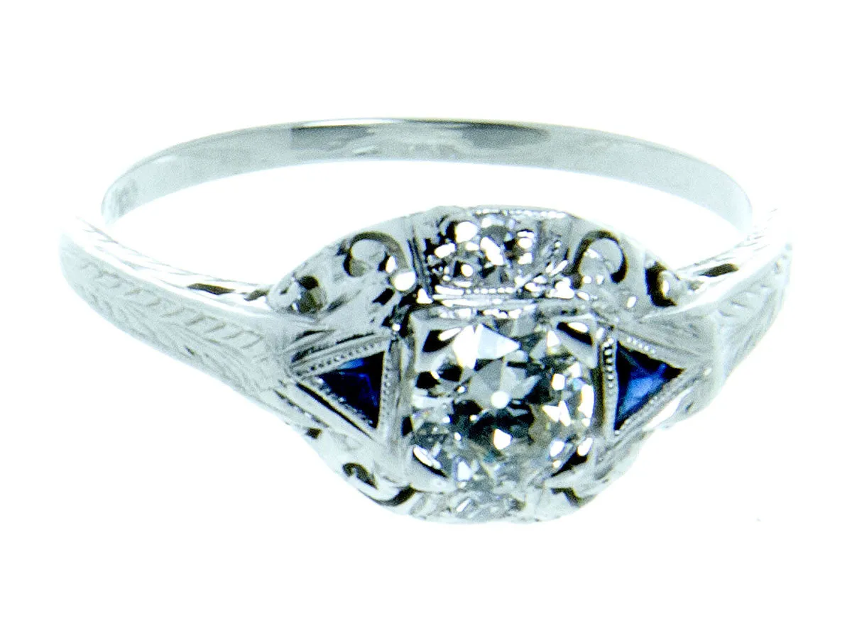 Art Deco Sapphire & Diamond Engagement Ring