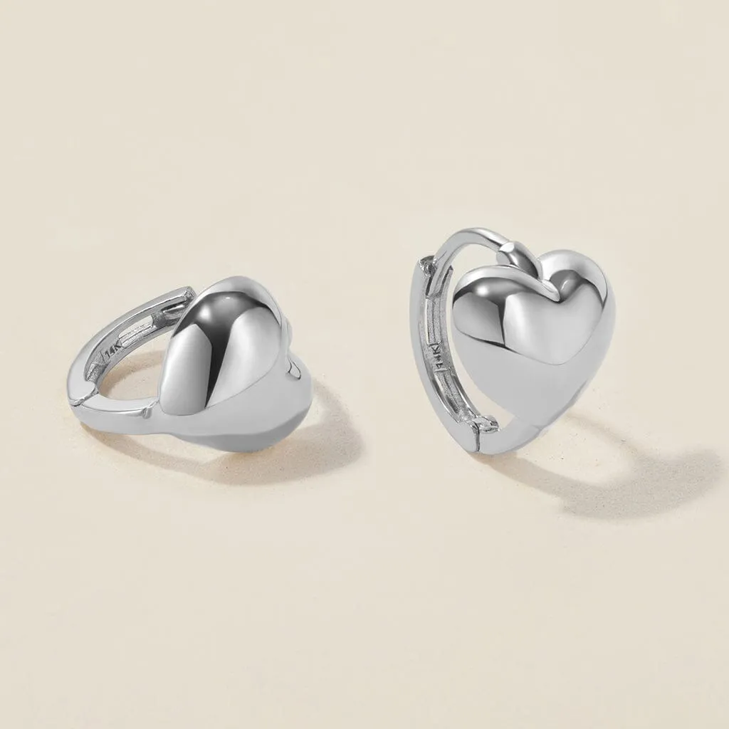 Bae heart midi huggie earrings white gold