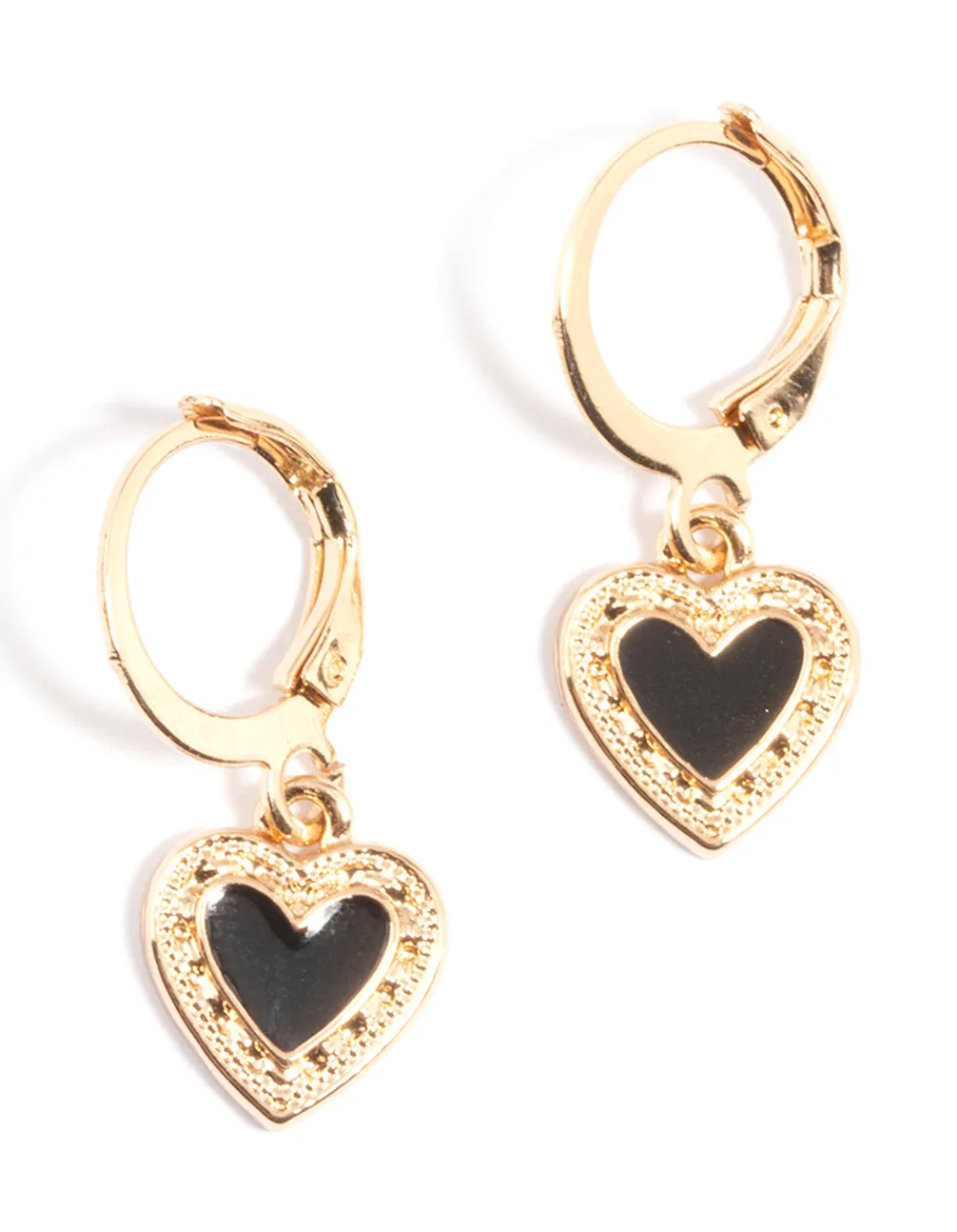 Black Enamel Heart Huggie Earrings