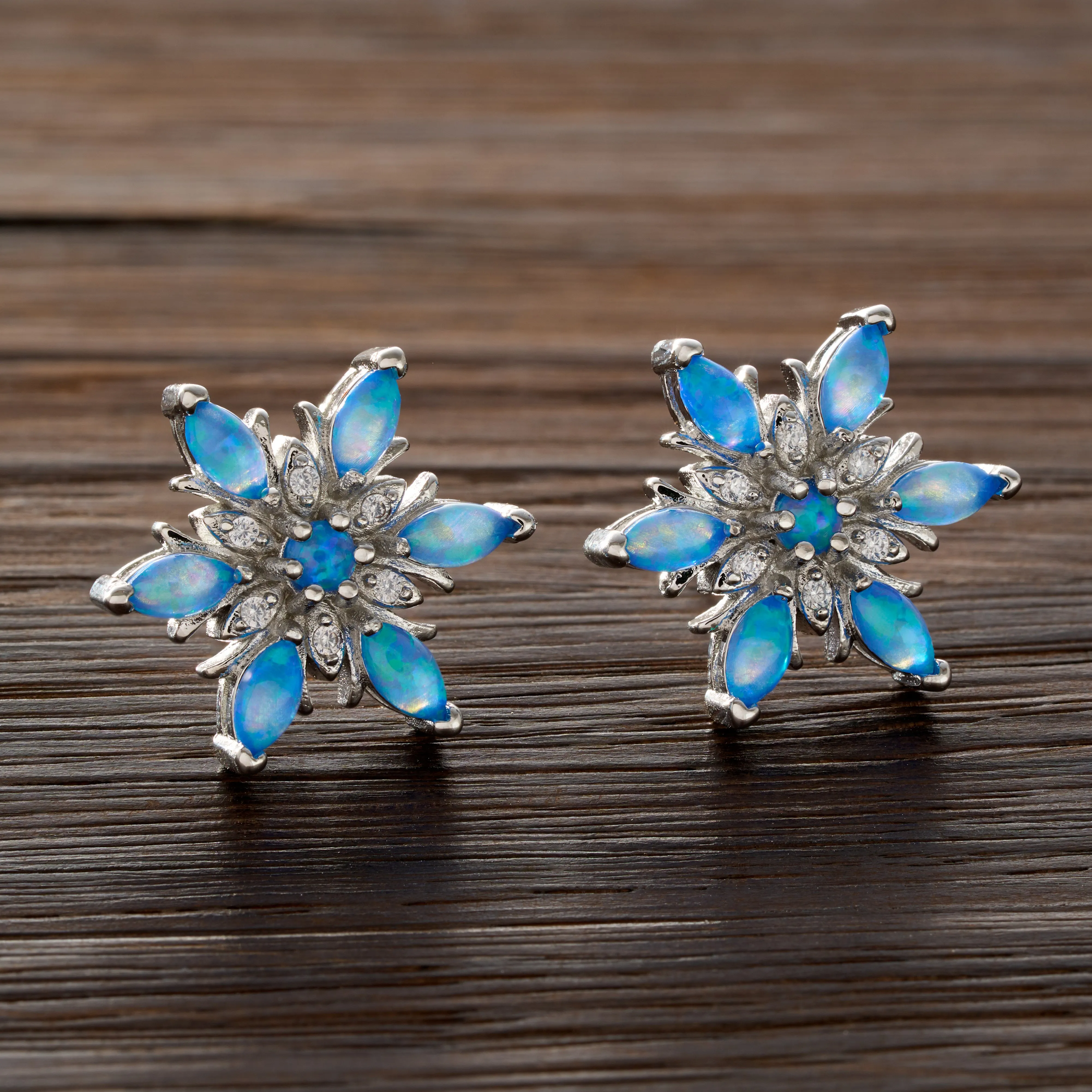 Blue Opal Snowflake Studs