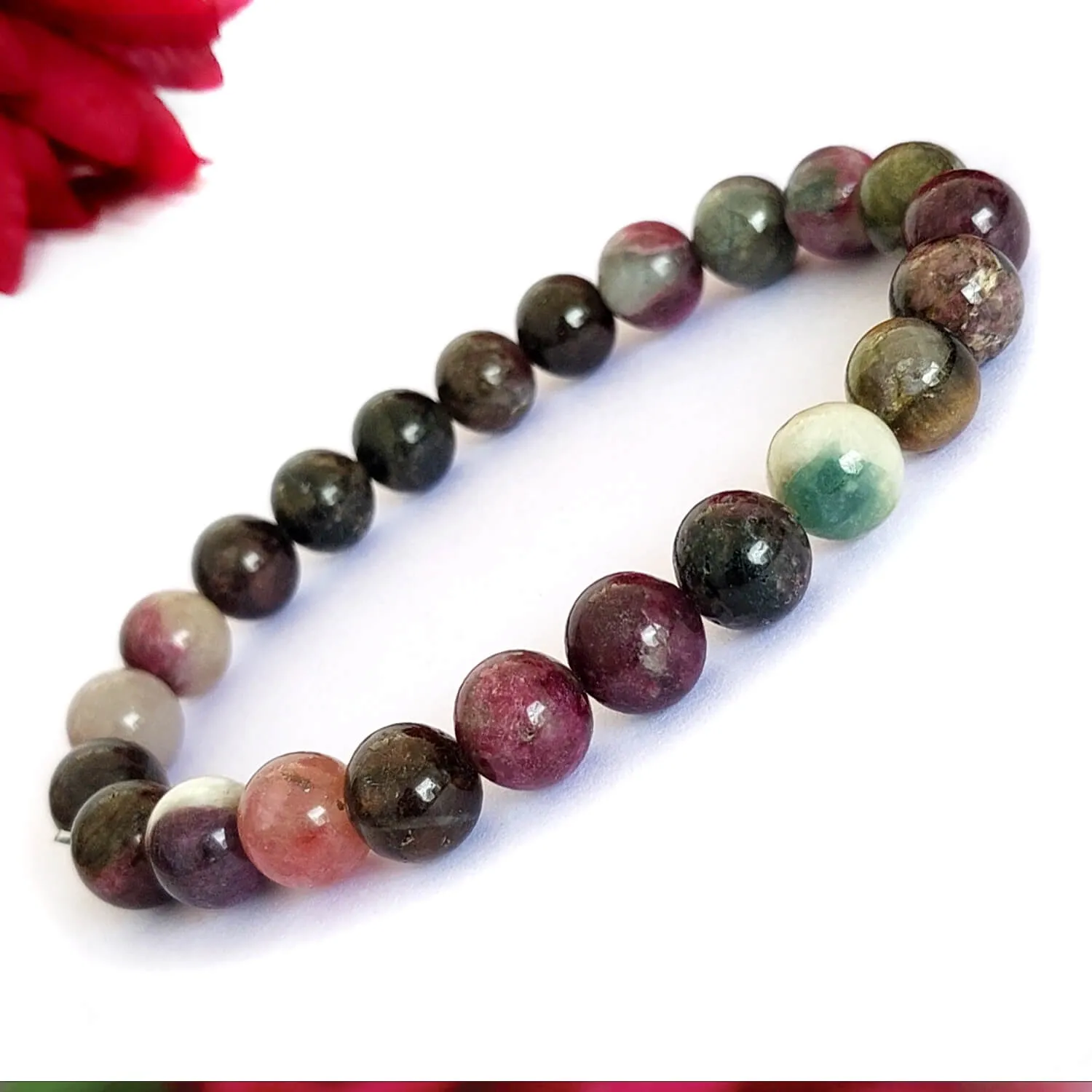 Certified Multi Tourmaline 8mm Natural Stone Bracelet