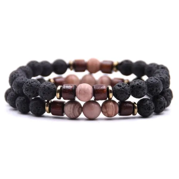 Classy Men Beaded Desert Wooden Bracelet Set