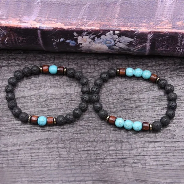 Classy Men Beaded Turquoise Wooden Bracelet Set