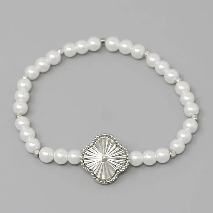 Clover Charm Pearl Beaded Bracelet