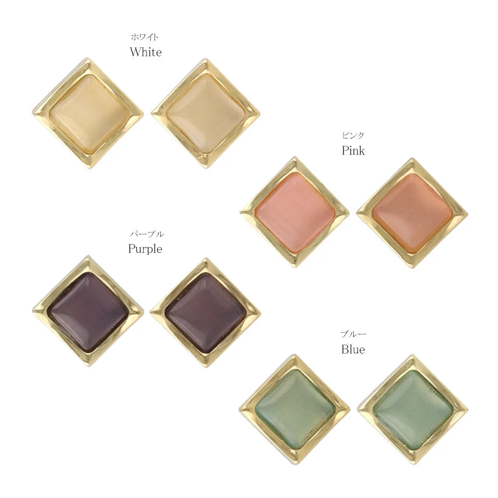 Color Stone Square Studs