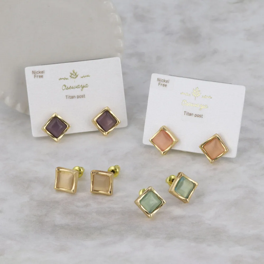 Color Stone Square Studs