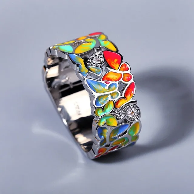 Creative Handmade Enamel Rings for Women in 925 Silver