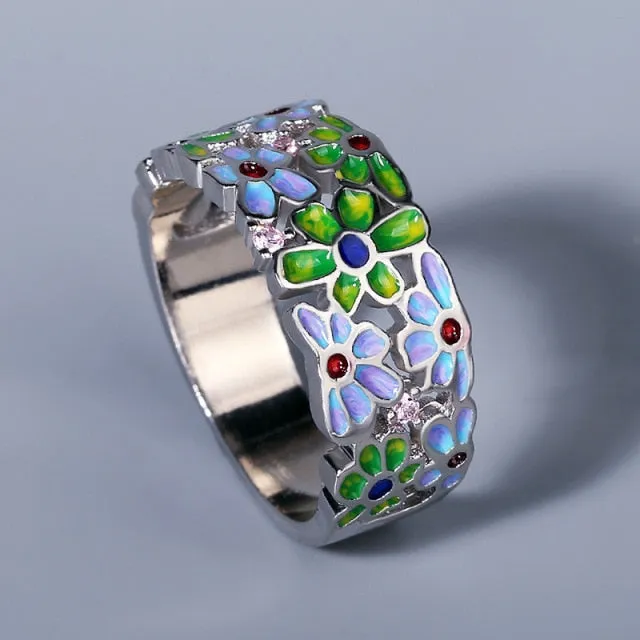 Creative Handmade Enamel Rings for Women in 925 Silver