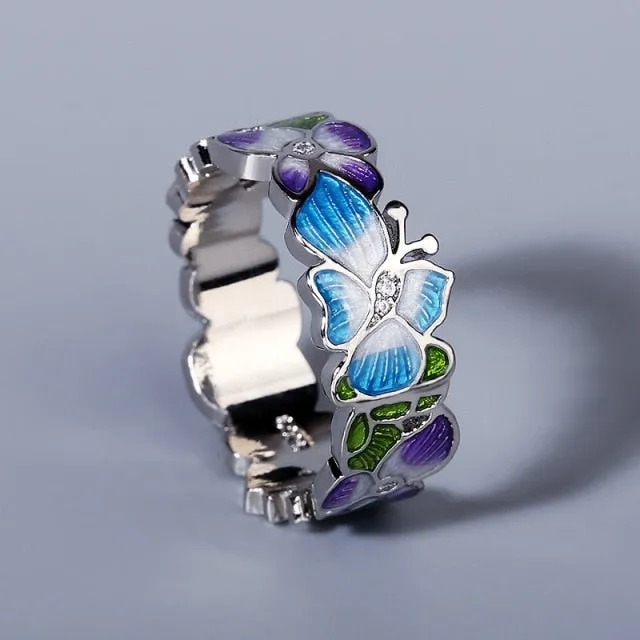 Creative Handmade Enamel Rings for Women in 925 Silver