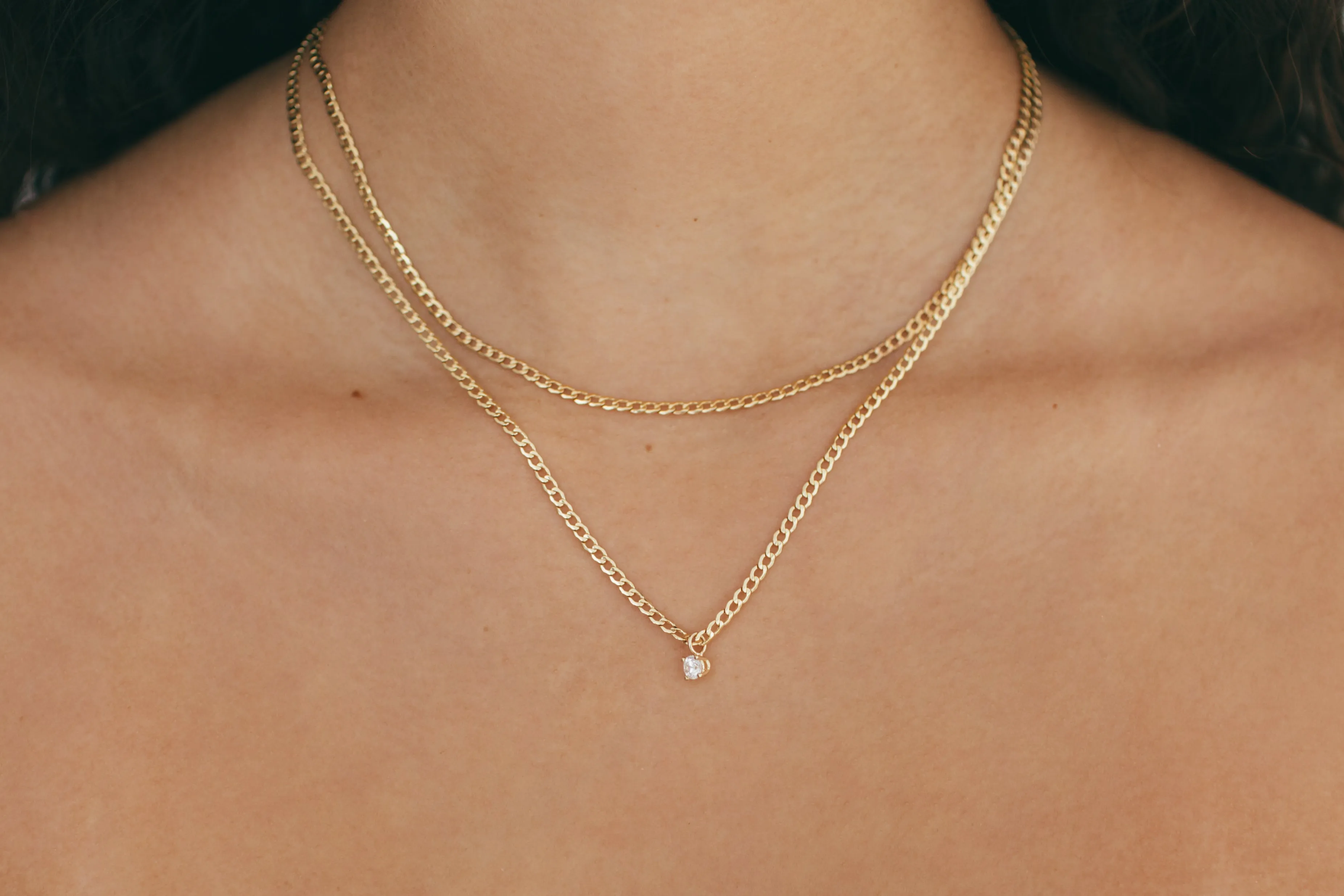 Curb Chain and Floating Diamond Pendant