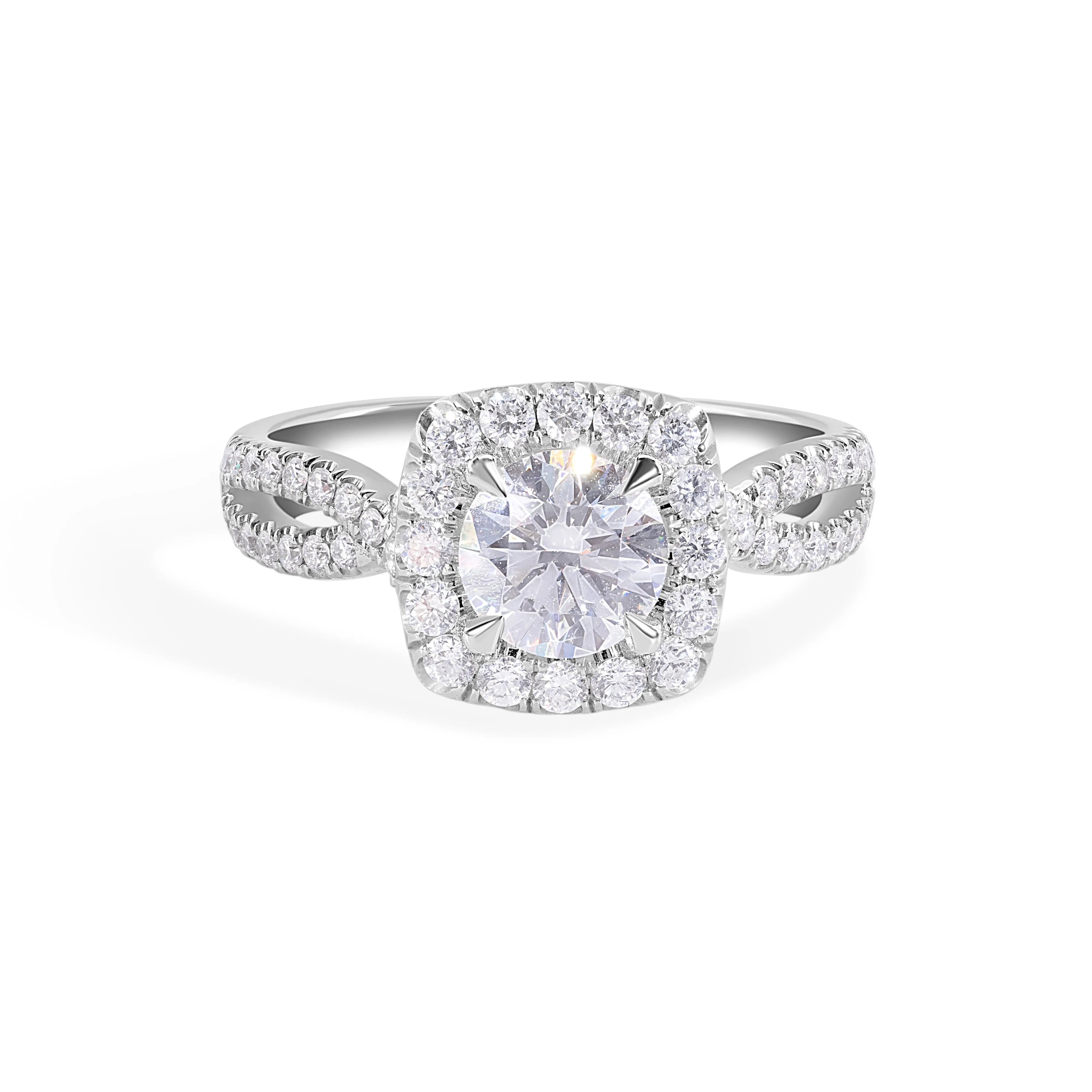 Dazzling Halo Engagement Ring With Twisted Shank