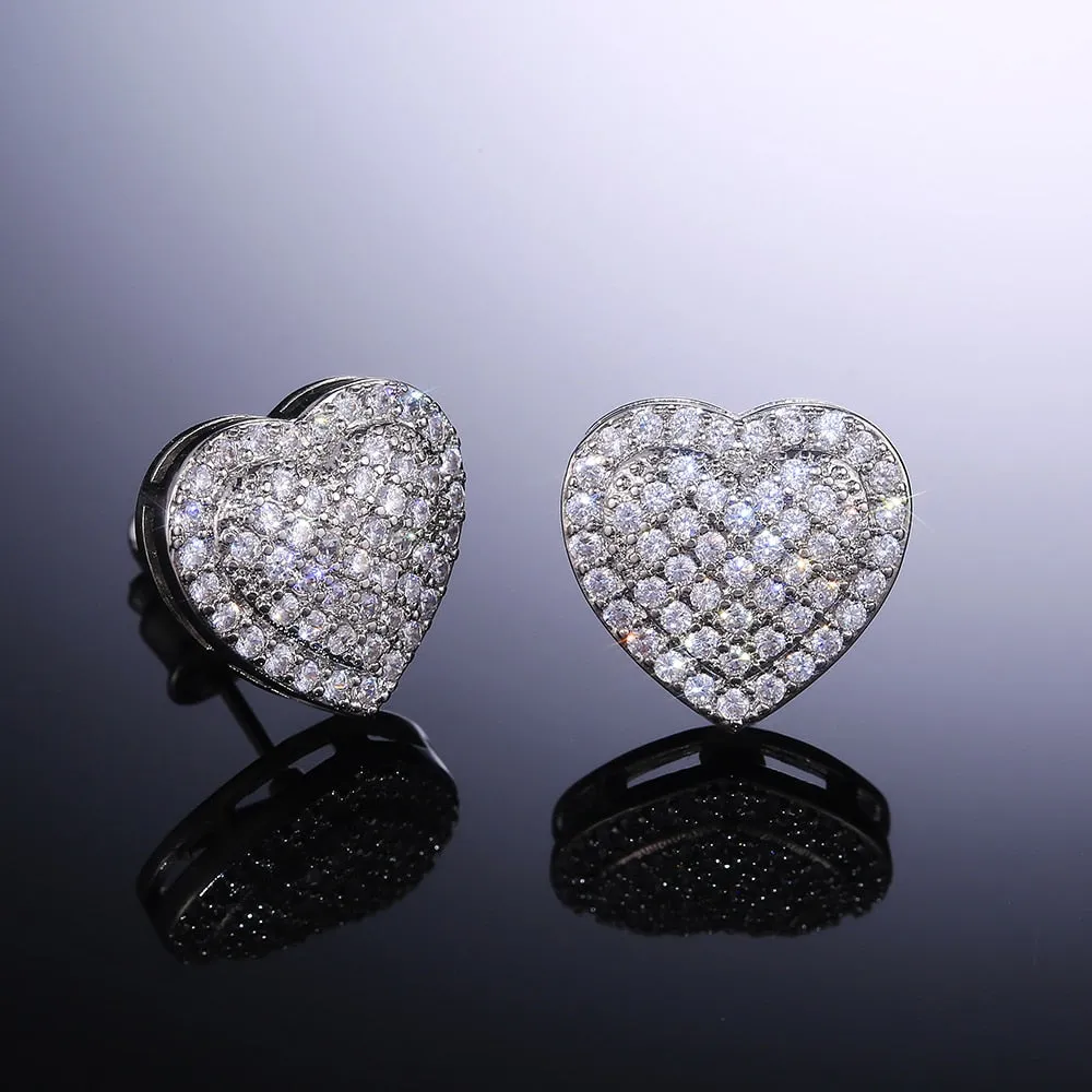 Dazzling Heart Stud Earrings for Women with Cubic Zirconia in Silver Color