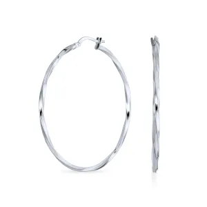 Diamond Cut Rope Double Medium Twist Hoop Earrings Sterling Silver 1"