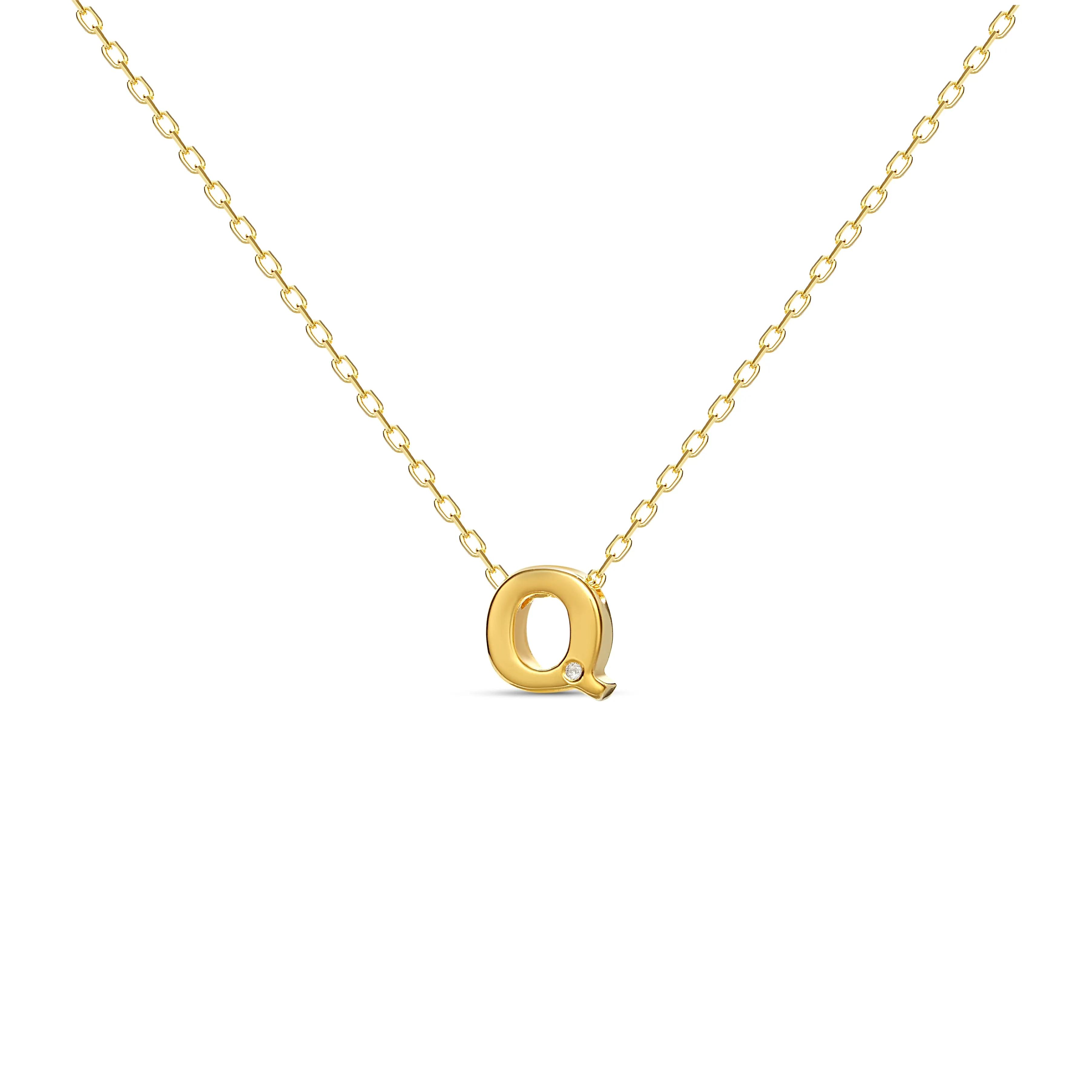 Diamond Letter Necklace "Q" - 18 karat gold vermeil on sterling silver, diamond 0.01 carat